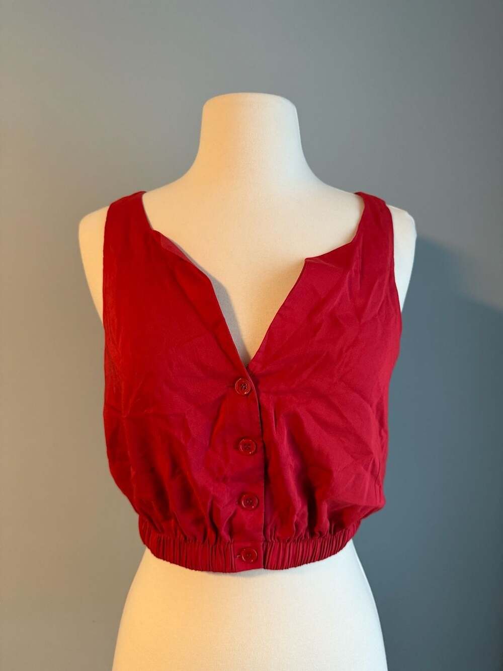 Reformation Red Button-Front Crop Top